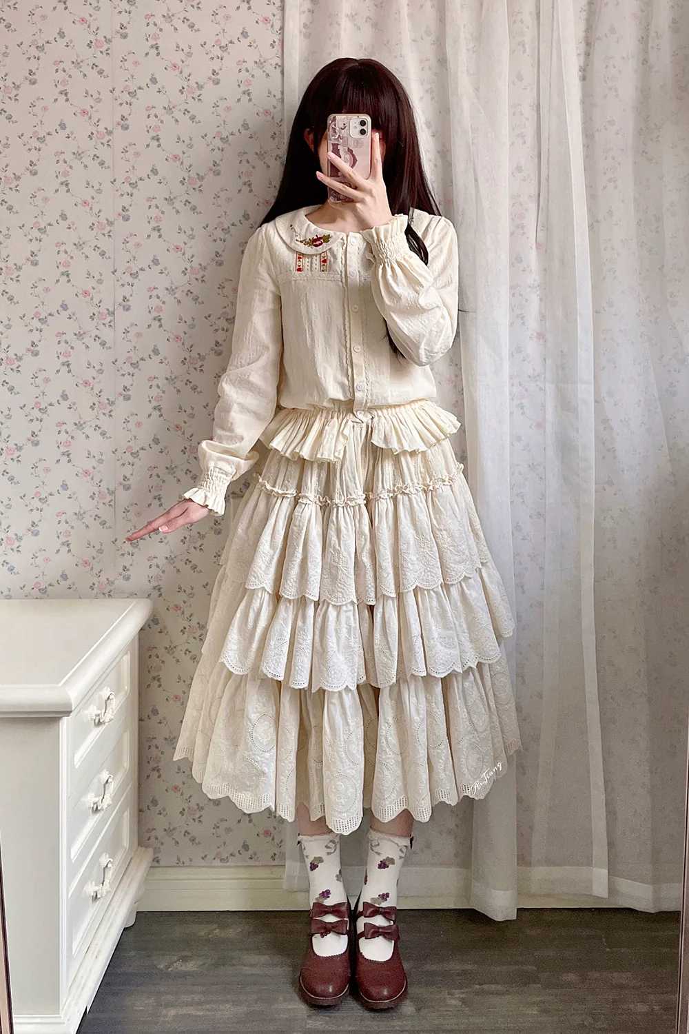 Chubby Fox in the Forest - Customized Lolita Skirt Embroidery Lace Cotton Lolita Skirt - Image 26