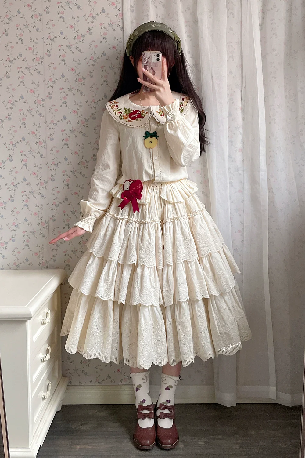 Chubby Fox in the Forest - Customized Lolita Skirt Embroidery Lace Cotton Lolita Skirt - Image 27