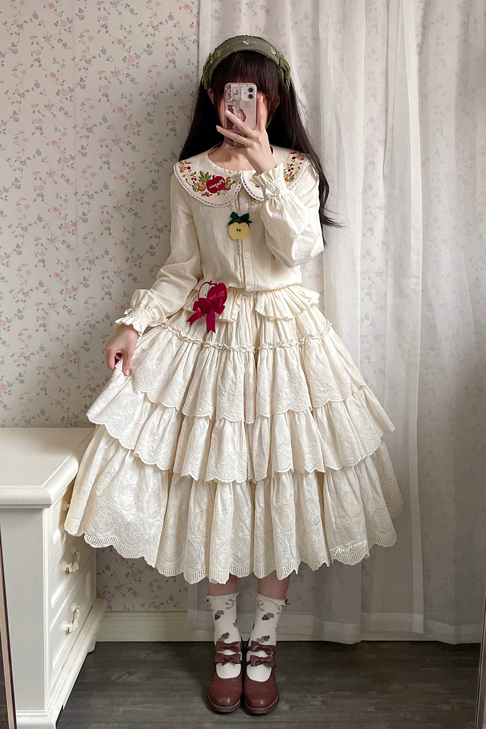 Chubby Fox in the Forest - Customized Lolita Skirt Embroidery Lace Cotton Lolita Skirt - Image 28