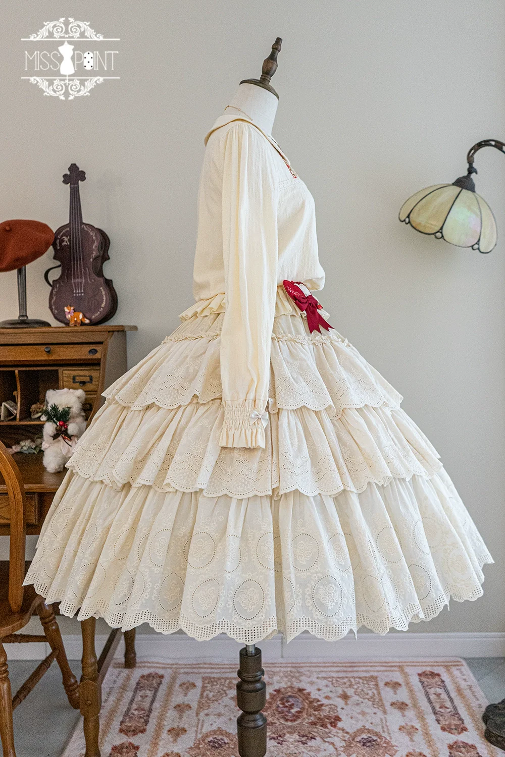 Chubby Fox in the Forest - Customized Lolita Skirt Embroidery Lace Cotton Lolita Skirt - Image 3