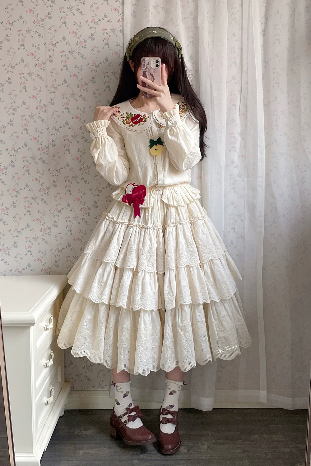 Chubby Fox in the Forest - Customized Lolita Skirt Embroidery Lace Cotton Lolita Skirt - Image 30