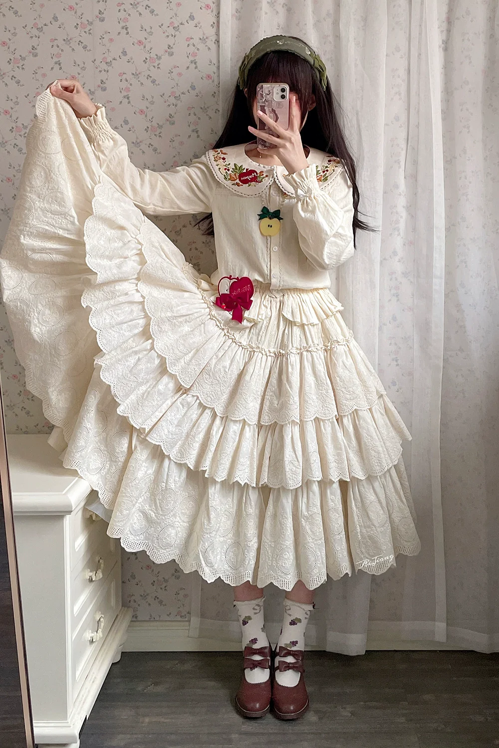 Chubby Fox in the Forest - Customized Lolita Skirt Embroidery Lace Cotton Lolita Skirt - Image 31