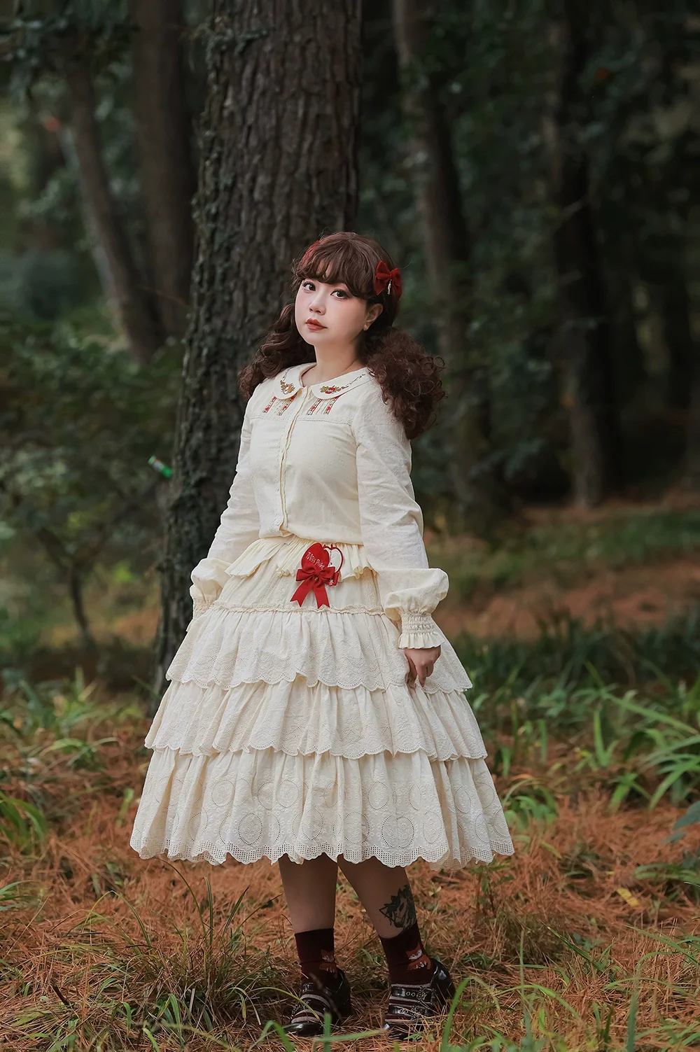 Chubby Fox in the Forest - Customized Lolita Skirt Embroidery Lace Cotton Lolita Skirt - Image 36