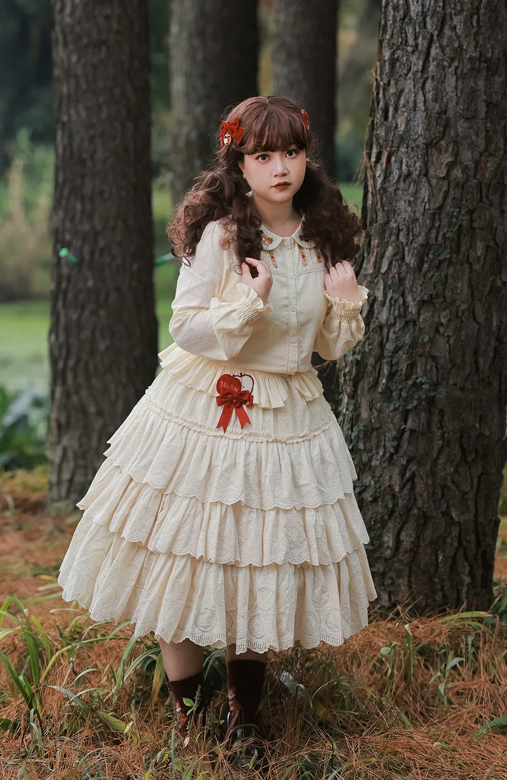 Chubby Fox in the Forest - Customized Lolita Skirt Embroidery Lace Cotton Lolita Skirt - Image 37