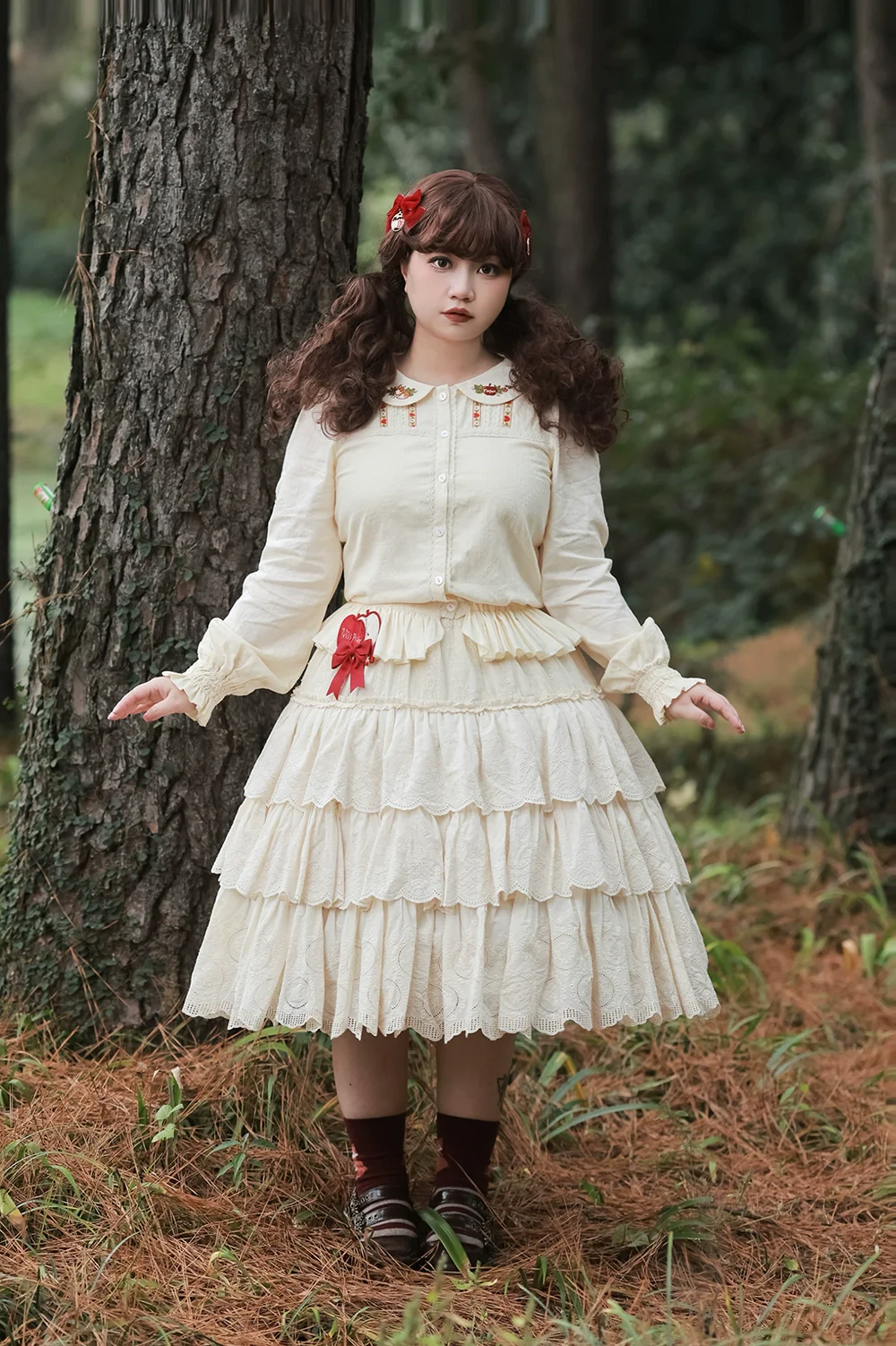 Chubby Fox in the Forest - Customized Lolita Skirt Embroidery Lace Cotton Lolita Skirt - Image 38