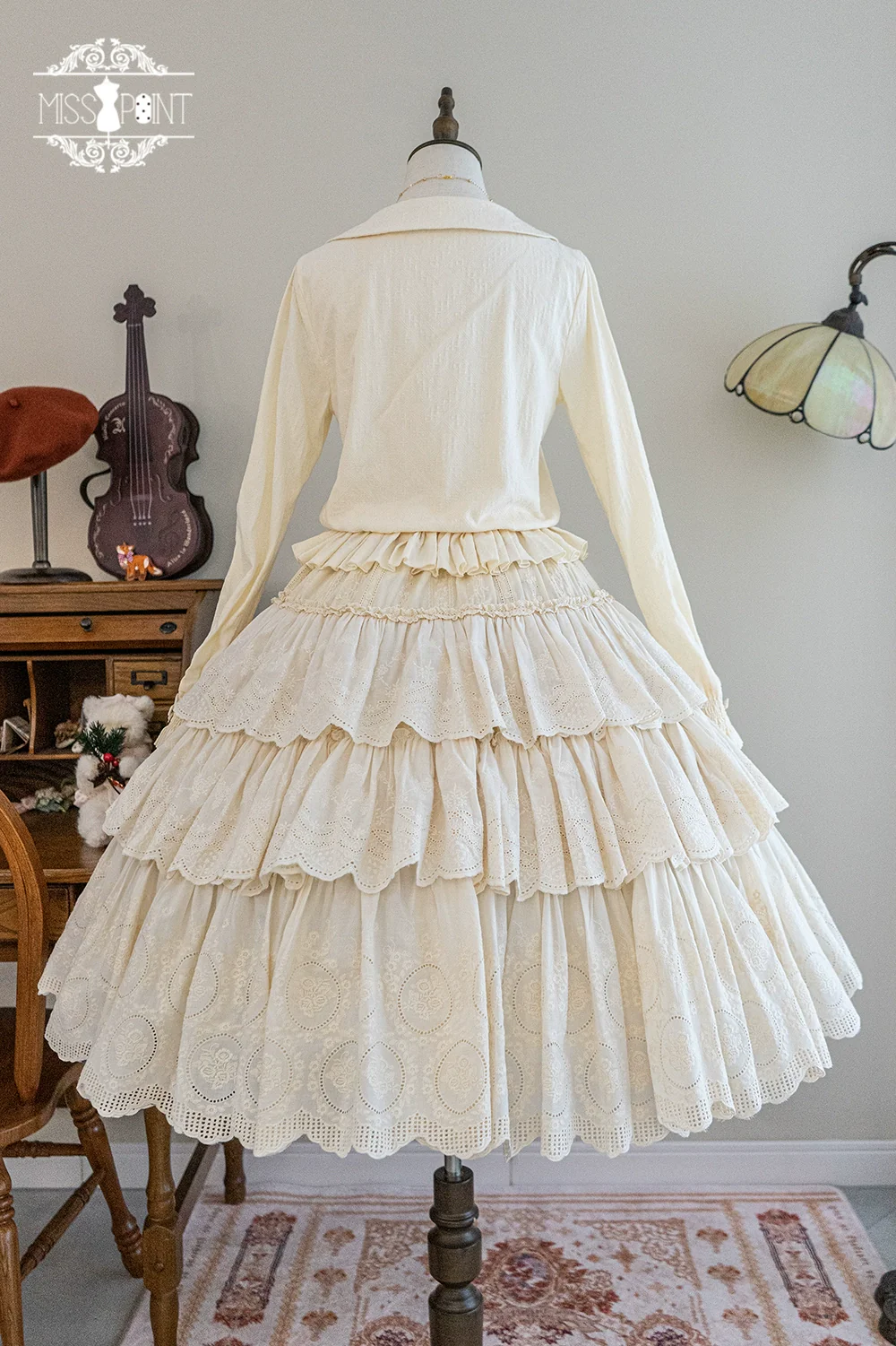 Chubby Fox in the Forest - Customized Lolita Skirt Embroidery Lace Cotton Lolita Skirt - Image 4