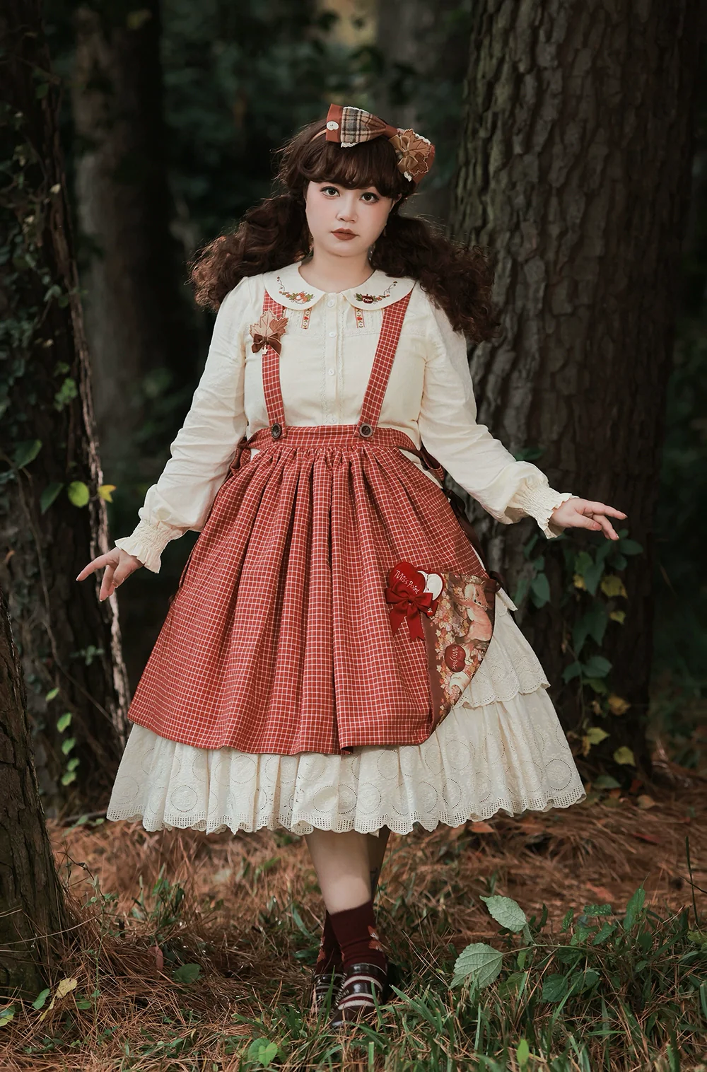 Chubby Fox in the Forest - Customized Lolita Skirt Embroidery Lace Cotton Lolita Skirt - Image 40