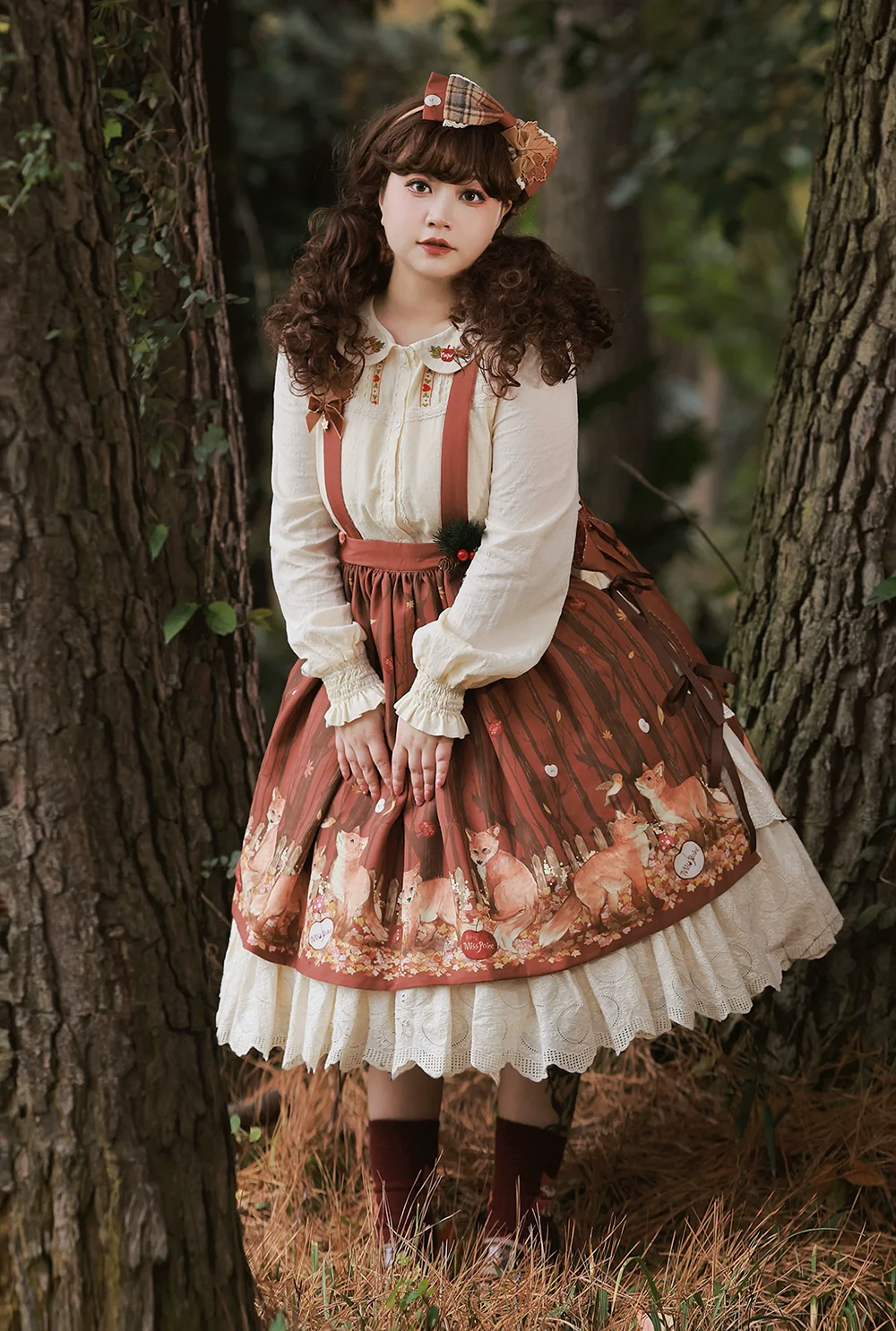 Chubby Fox in the Forest - Customized Lolita Skirt Embroidery Lace Cotton Lolita Skirt - Image 42