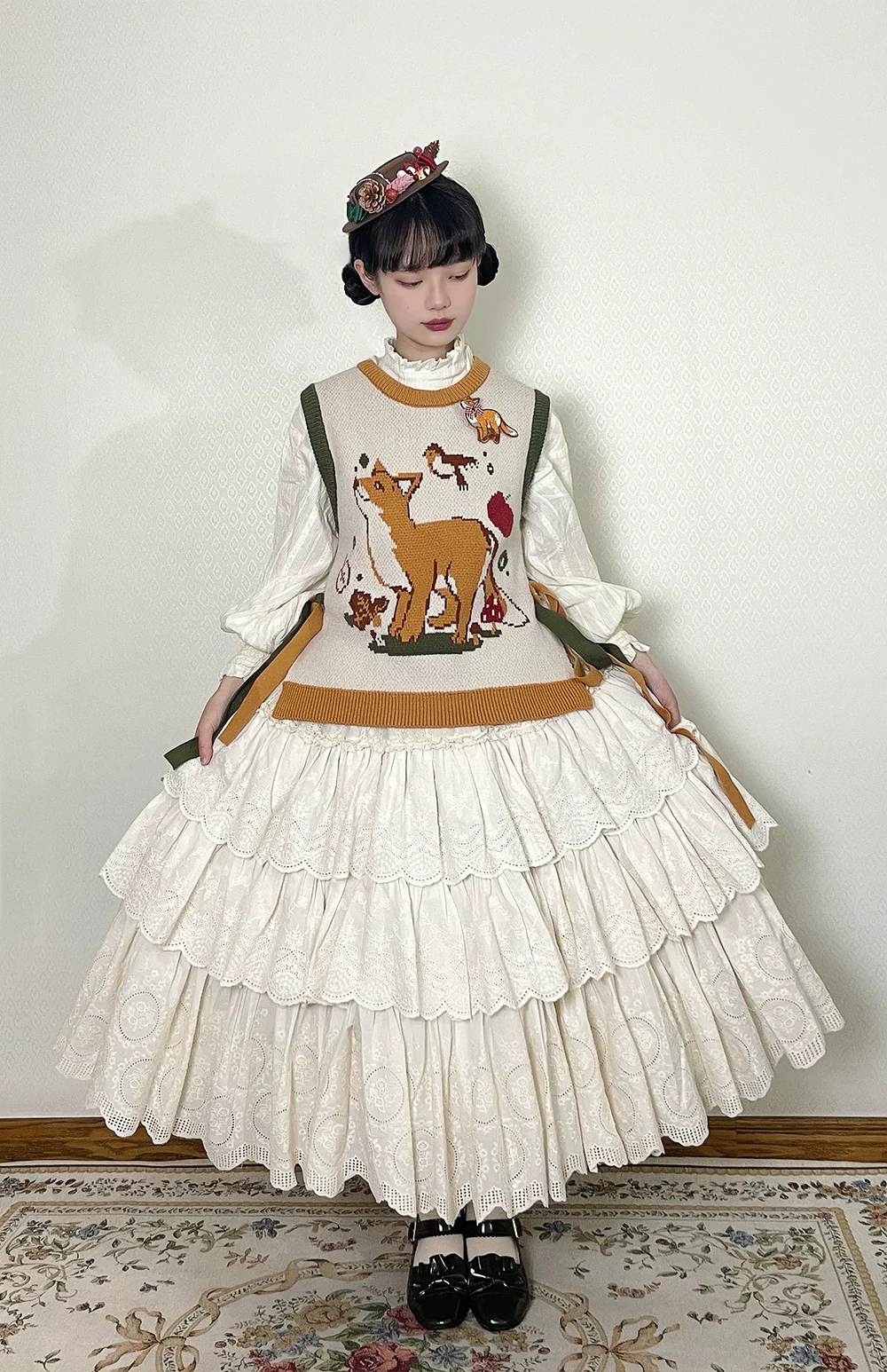 Chubby Fox in the Forest - Customized Lolita Skirt Embroidery Lace Cotton Lolita Skirt - Image 43