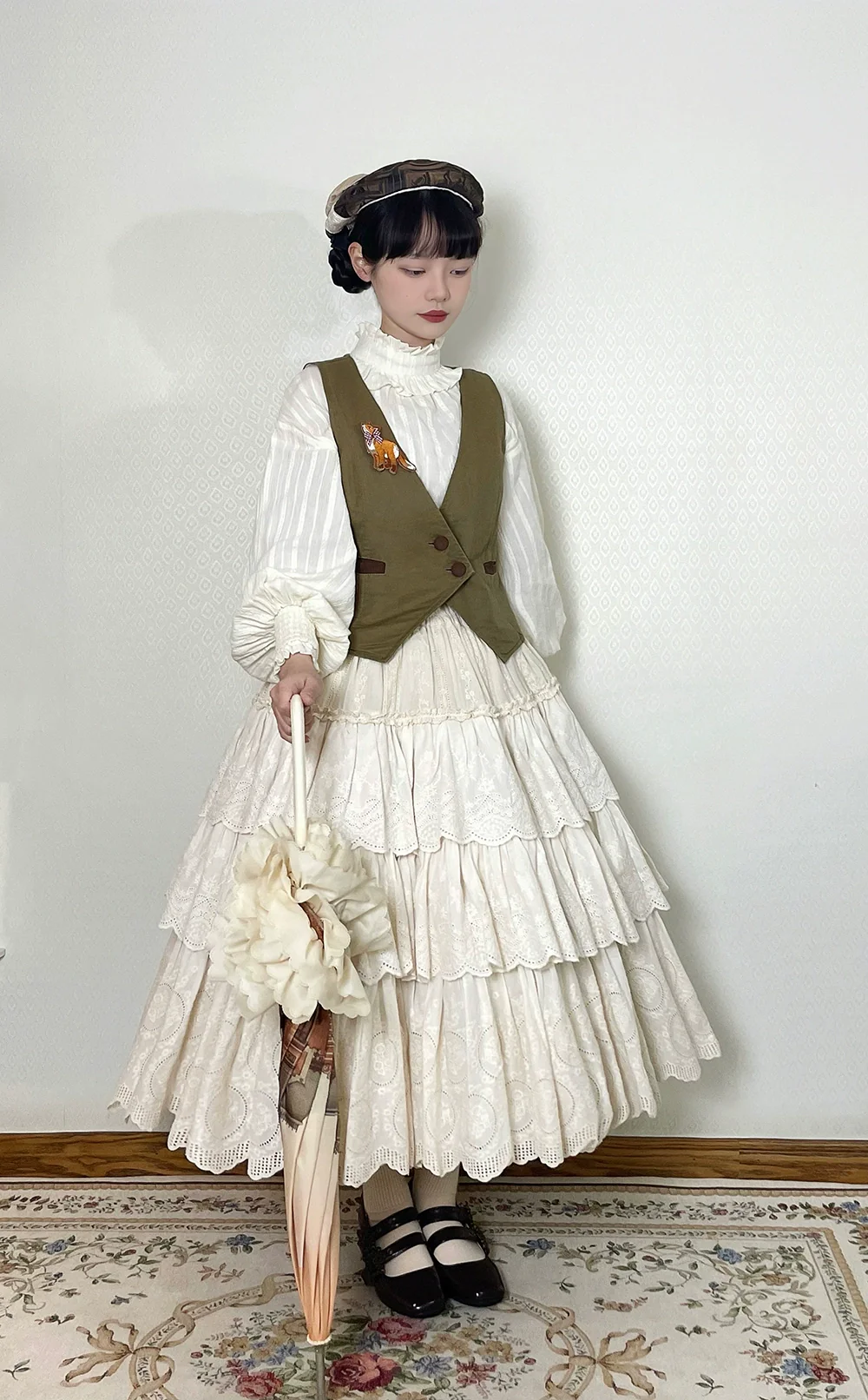 Chubby Fox in the Forest - Customized Lolita Skirt Embroidery Lace Cotton Lolita Skirt - Image 45