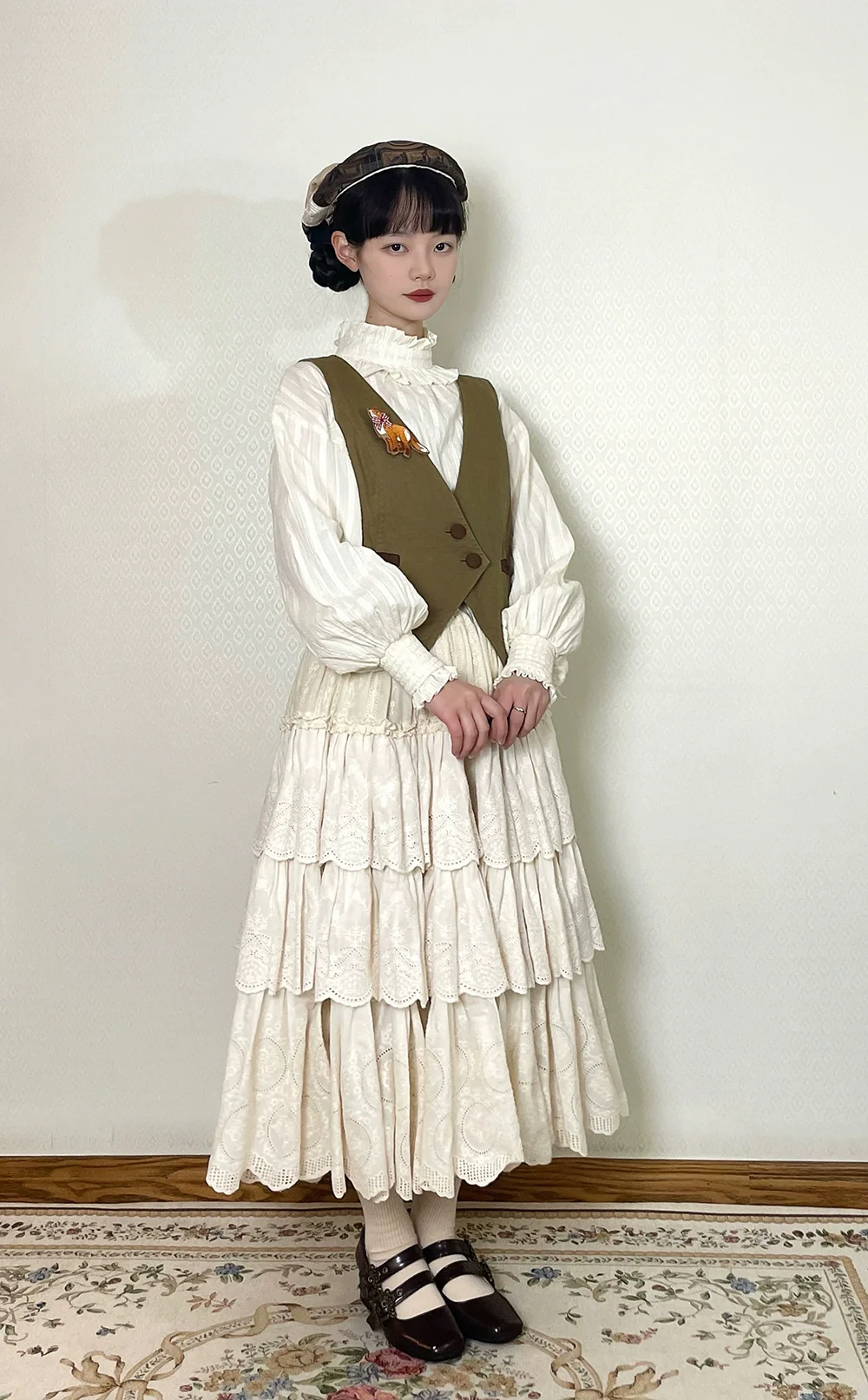 Chubby Fox in the Forest - Customized Lolita Skirt Embroidery Lace Cotton Lolita Skirt - Image 46