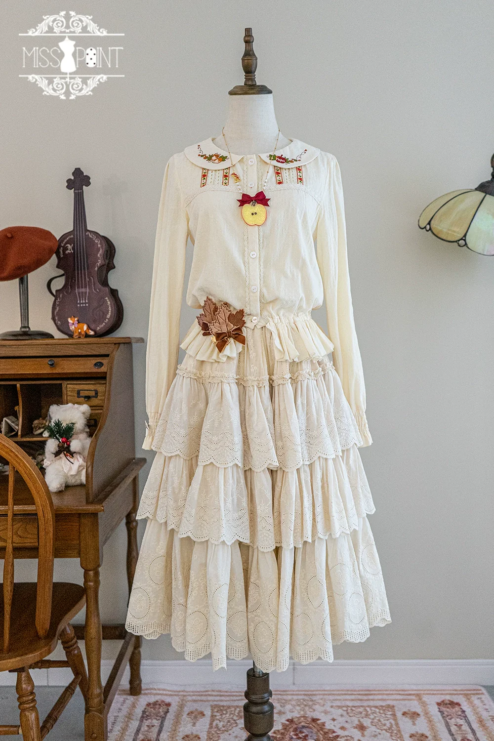 Chubby Fox in the Forest - Customized Lolita Skirt Embroidery Lace Cotton Lolita Skirt - Image 5