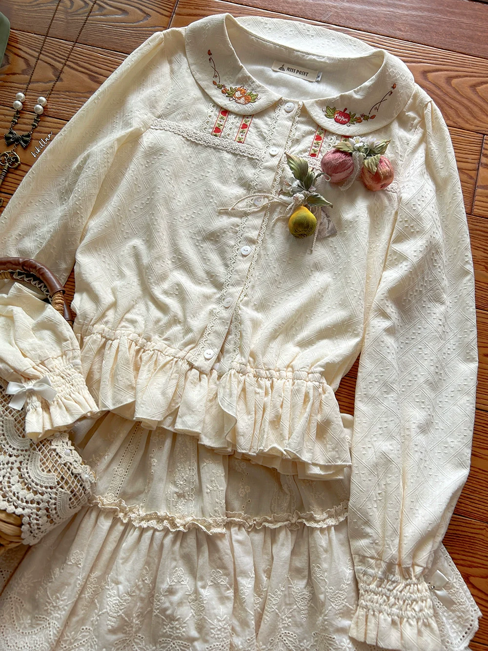 Chubby Fox in the Forest - Customized Lolita Skirt Embroidery Lace Cotton Lolita Skirt - Image 7