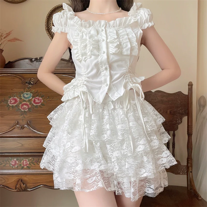 Daily Cotton Lolita Safety Shorts, White Lace Bloomers - Image 4