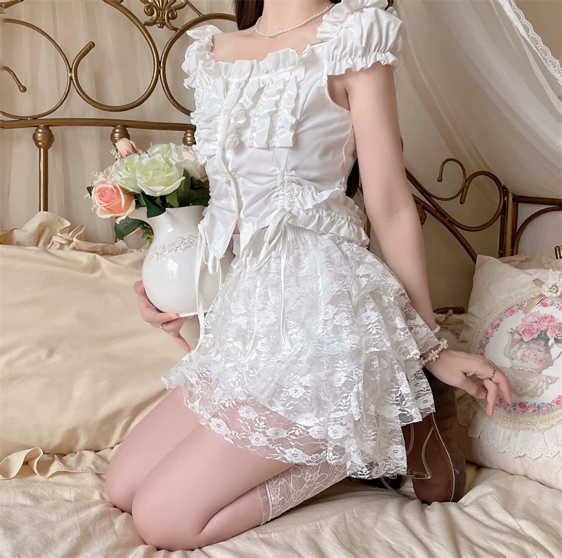 Daily Cotton Lolita Safety Shorts, White Lace Bloomers - Image 5