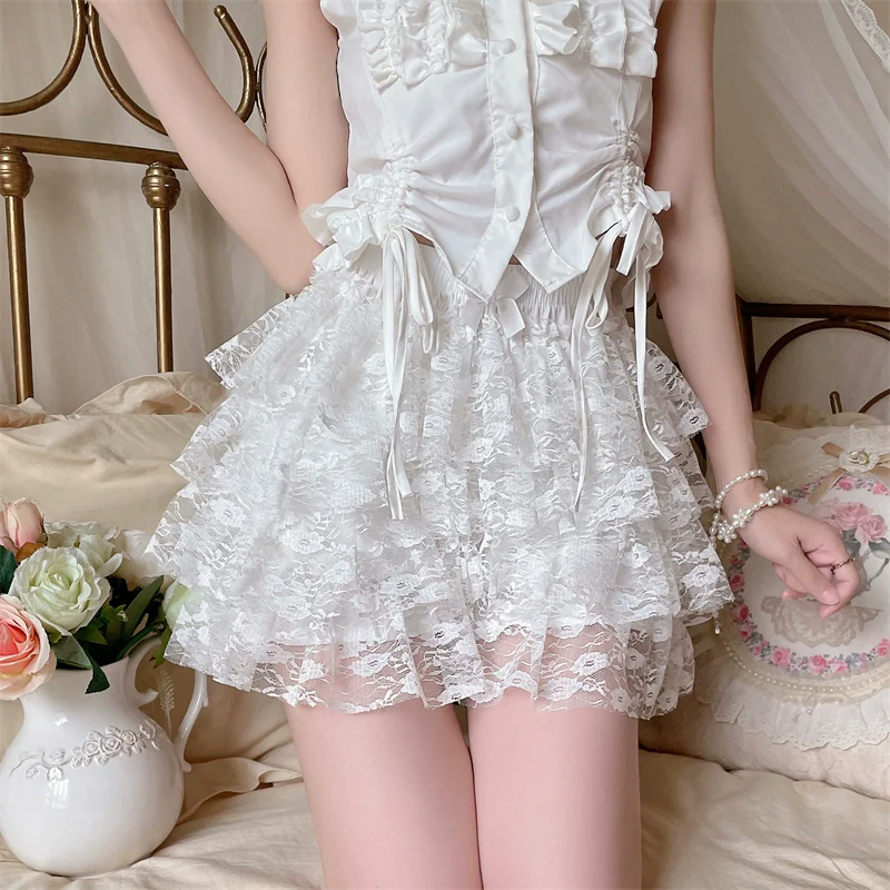 Daily Cotton Lolita Safety Shorts, White Lace Bloomers - Image 8