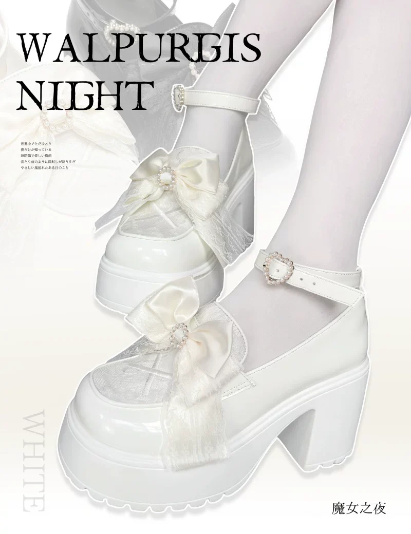 Daily Lolita Heels Shoes, White & Black Color - Image 4
