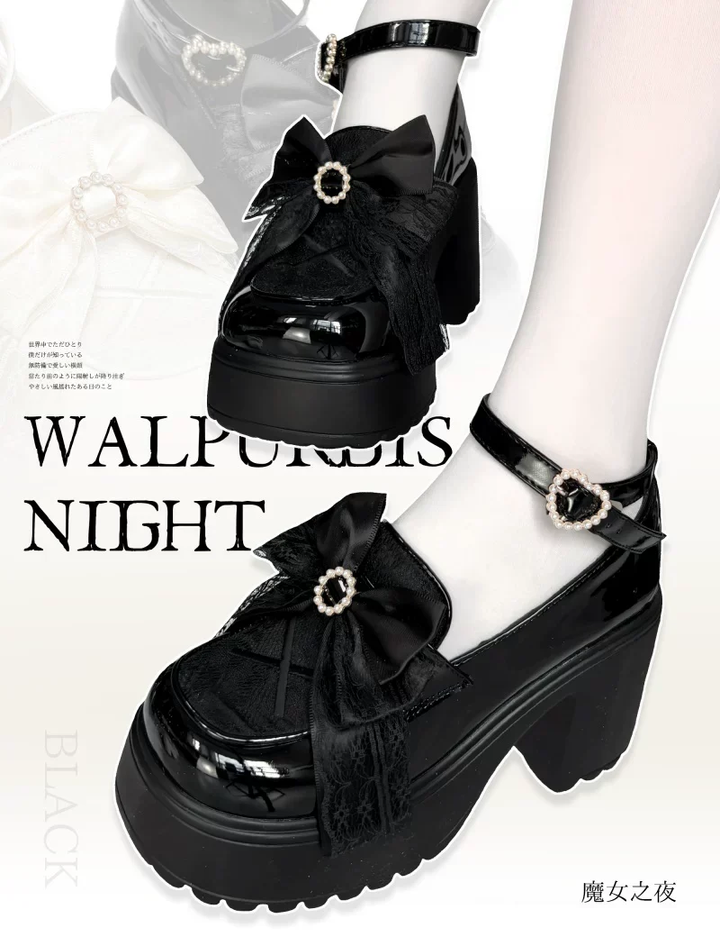 Daily Lolita Heels Shoes, White & Black Color - Image 7