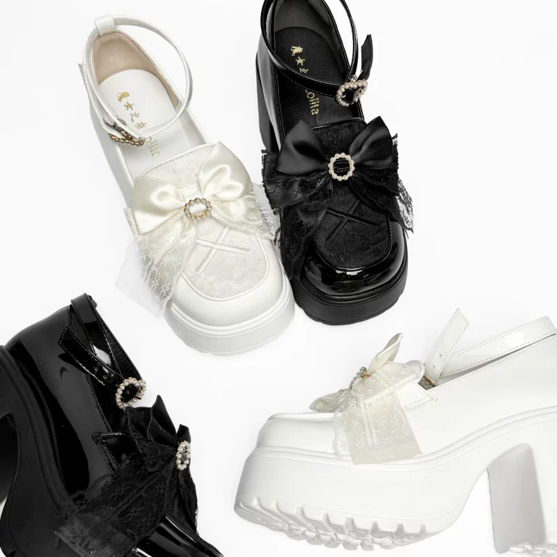 Daily Lolita Heels Shoes, White & Black Color - Image 8