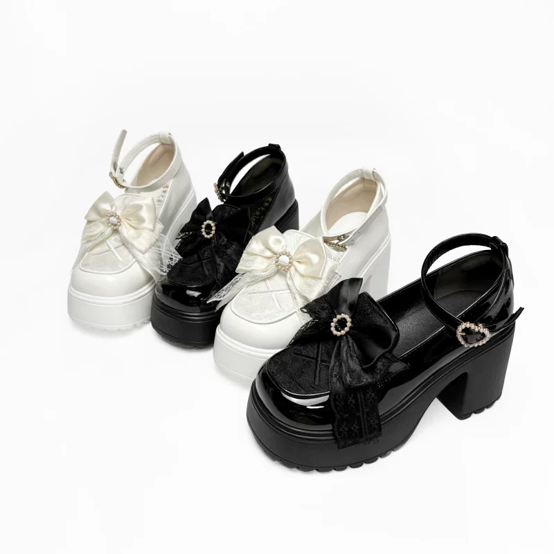 Daily Lolita Heels Shoes, White & Black Color - Image 9