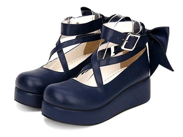 Angelic Imprint - Daily Lolita Leather Shoes Platform Medium Heel Big Bow Shoe - Image 3