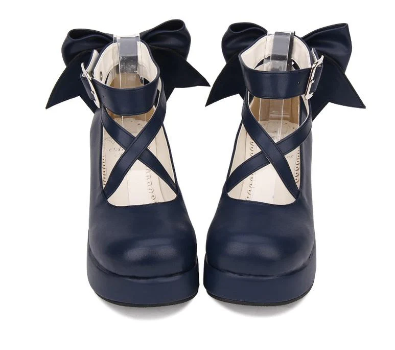 Angelic Imprint - Daily Lolita Leather Shoes Platform Medium Heel Big Bow Shoe - Image 4