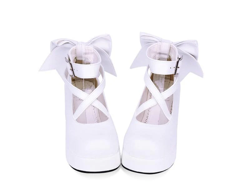Angelic Imprint - Daily Lolita Leather Shoes Platform Medium Heel Big Bow Shoe - Image 5