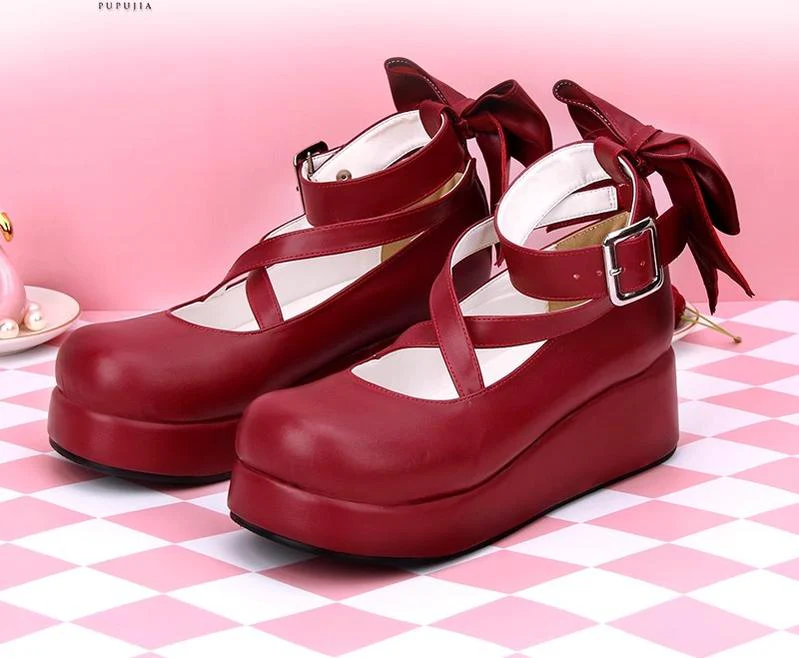 Angelic Imprint - Daily Lolita Leather Shoes Platform Medium Heel Big Bow Shoe - Image 8
