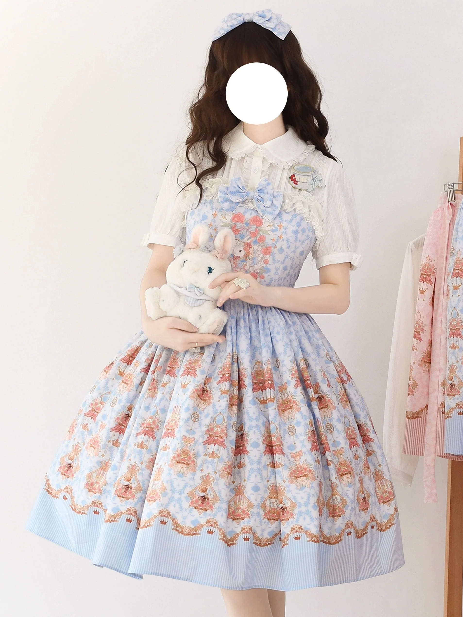 Rose Garden Bunny - Daily Lolita Rose Bunny Printing OP JSK Dress Set - Image 12