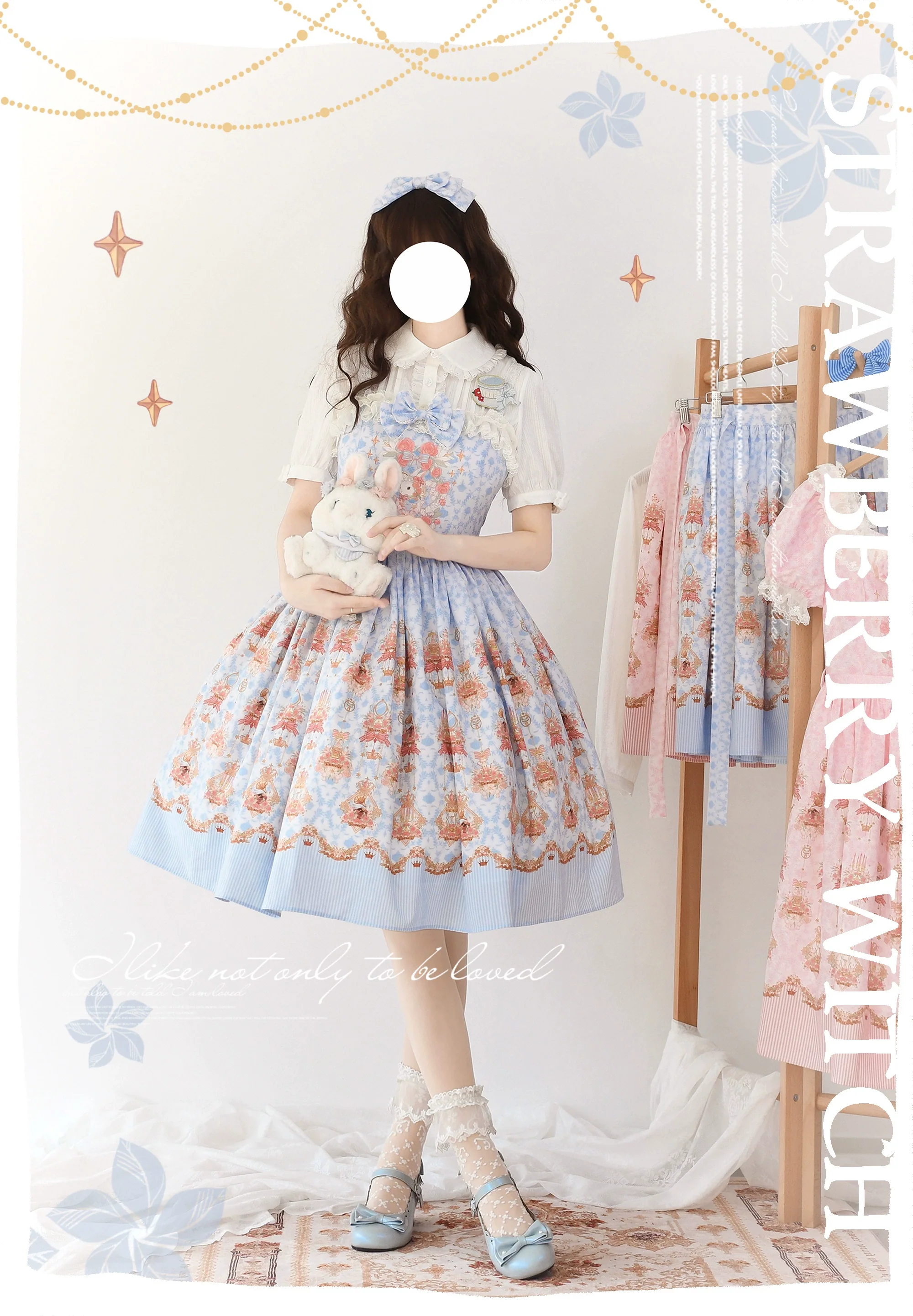 Rose Garden Bunny - Daily Lolita Rose Bunny Printing OP JSK Dress Set - Image 13
