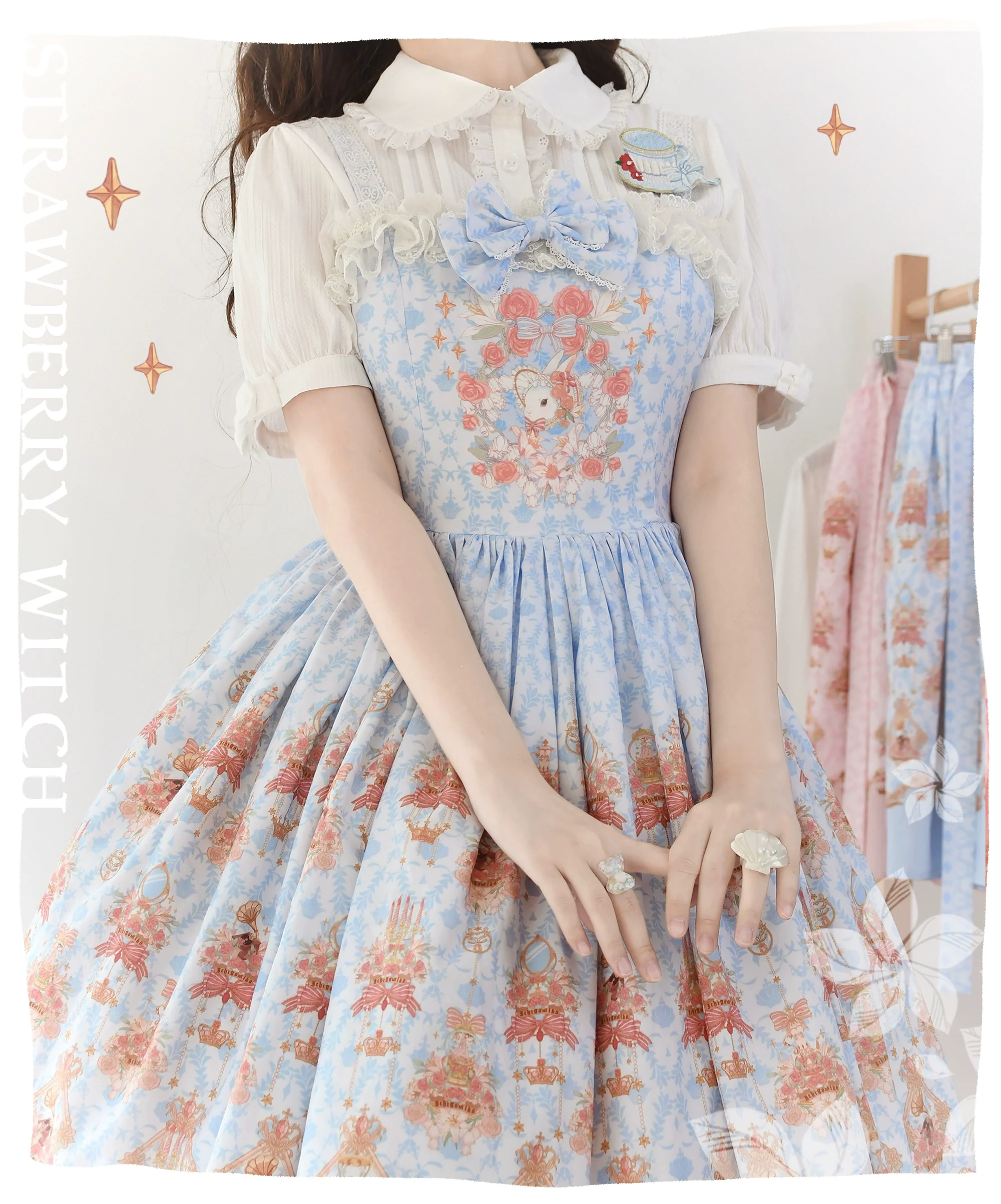 Rose Garden Bunny - Daily Lolita Rose Bunny Printing OP JSK Dress Set - Image 14