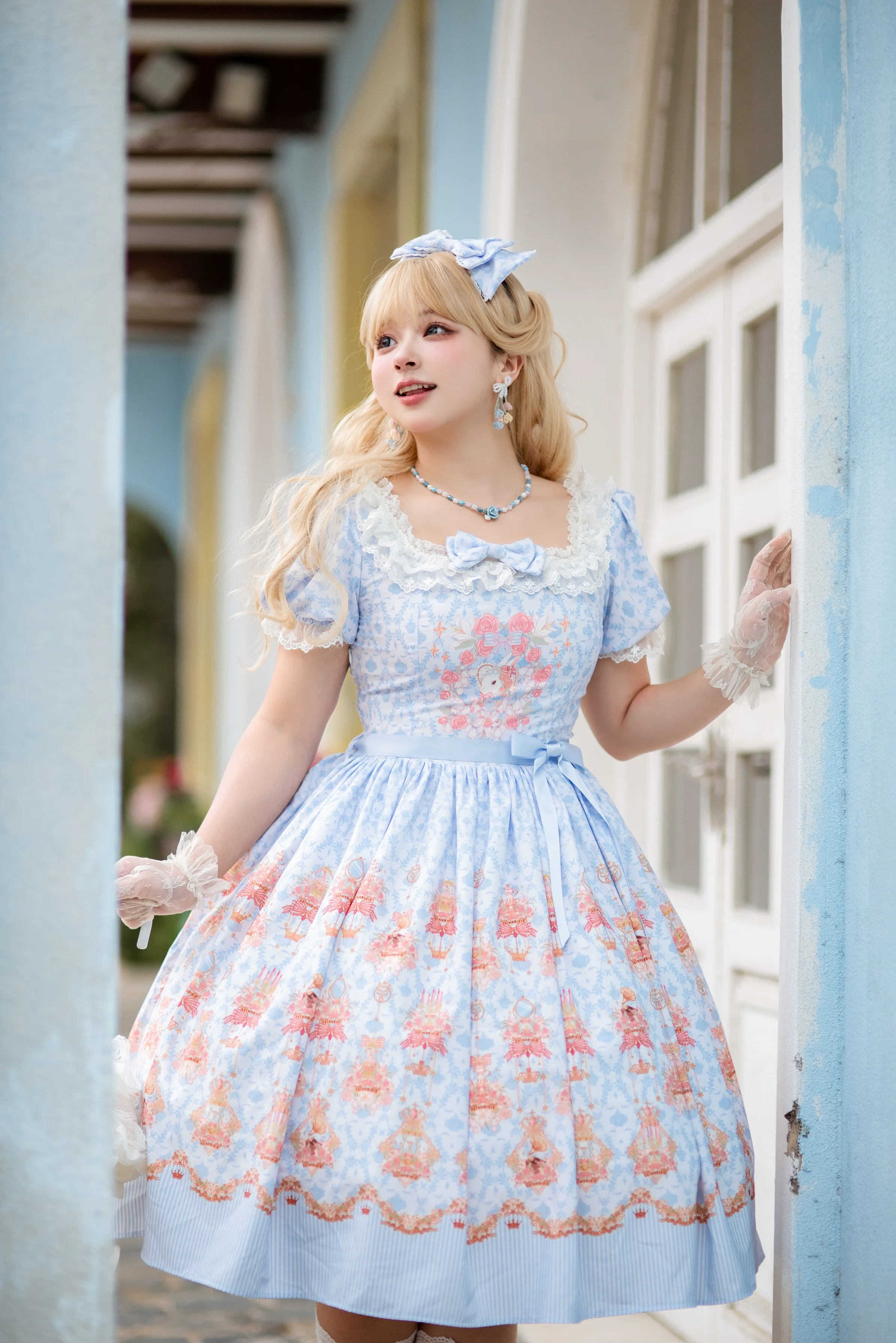 Rose Garden Bunny - Daily Lolita Rose Bunny Printing OP JSK Dress Set - Image 16