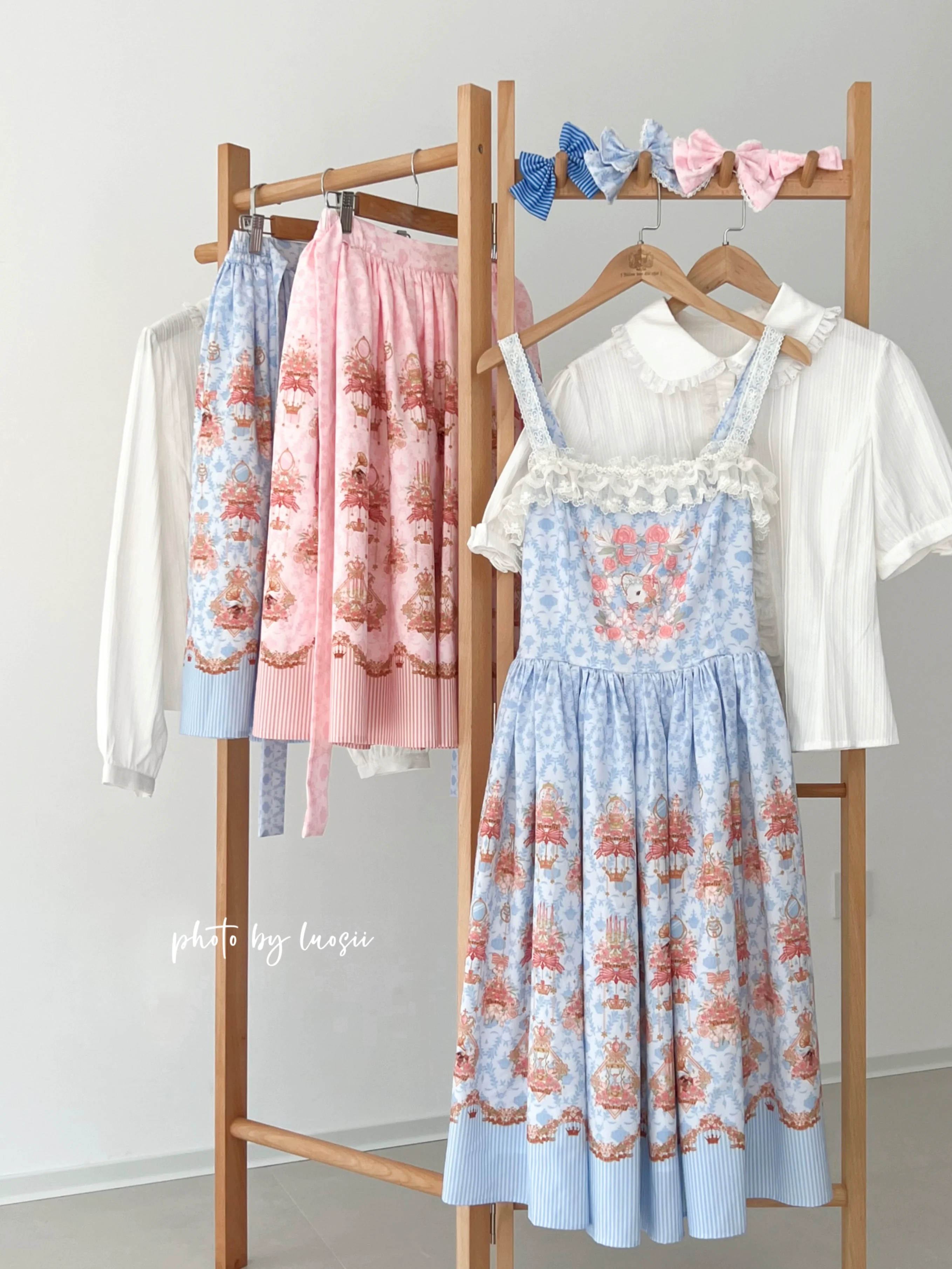 Rose Garden Bunny - Daily Lolita Rose Bunny Printing OP JSK Dress Set - Image 19