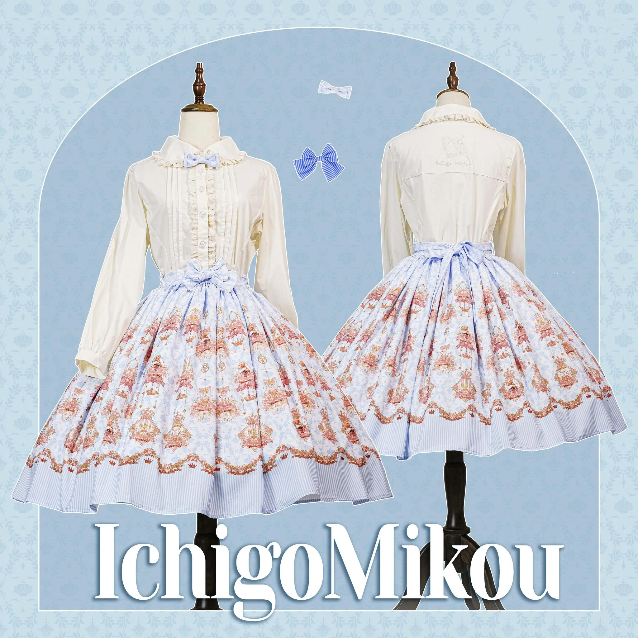 Rose Garden Bunny - Daily Lolita Rose Bunny Printing OP JSK Dress Set - Image 24
