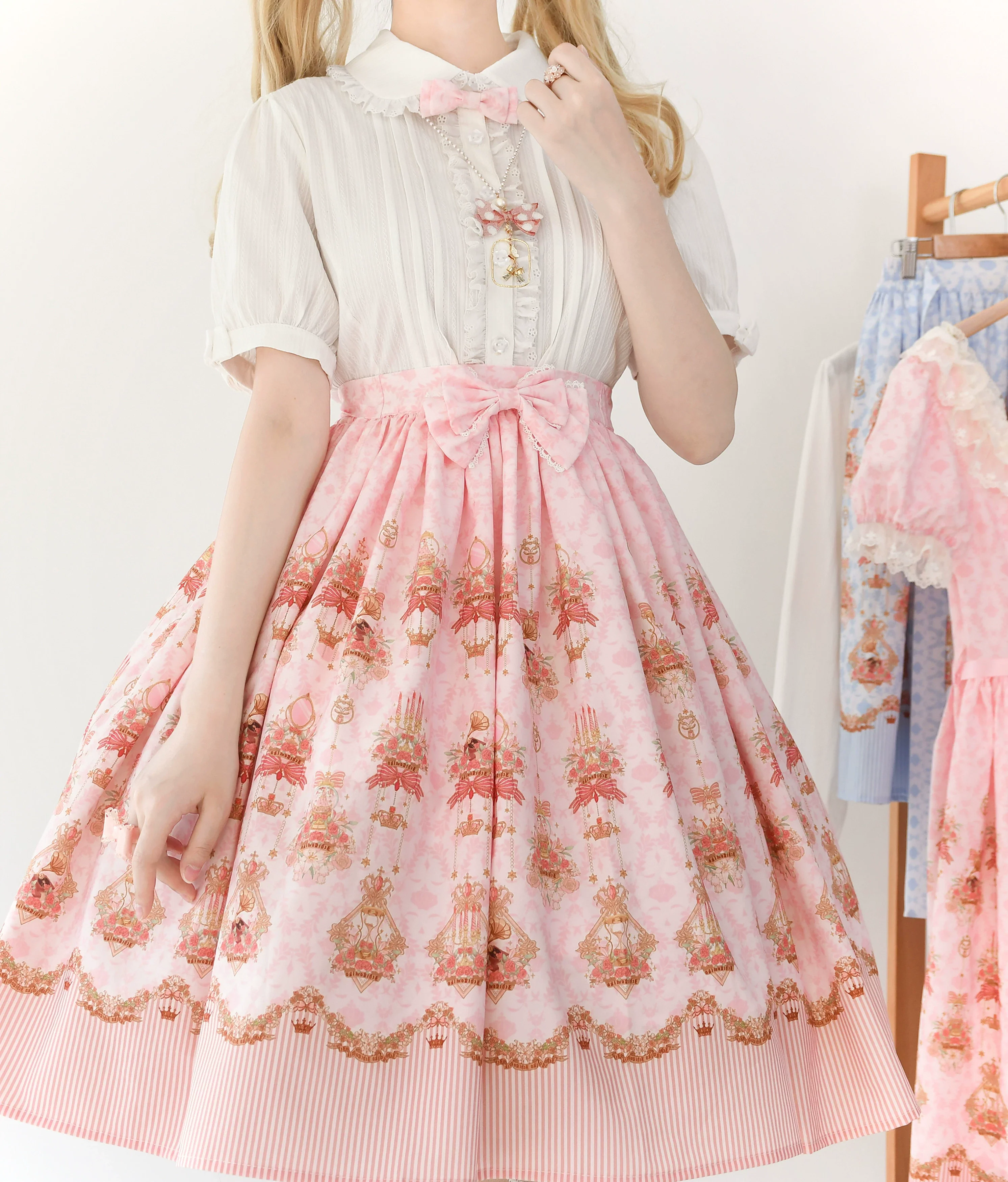 Rose Garden Bunny - Daily Lolita Rose Bunny Printing OP JSK Dress Set - Image 6
