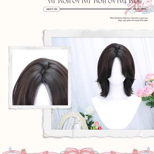 Dalao Home - Bitter Wine - Daily Lolita Short Wig Eight-character Bangs Short Black Tea - Image 10