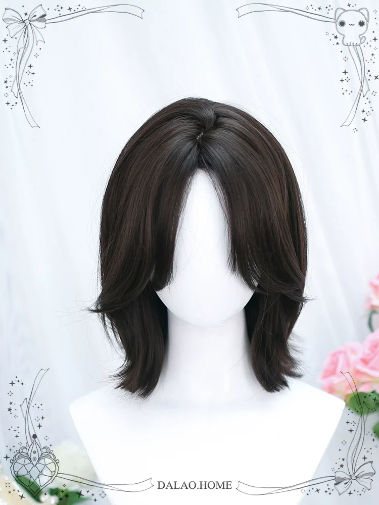 Dalao Home - Bitter Wine - Daily Lolita Short Wig Eight-character Bangs Short Black Tea - Image 3
