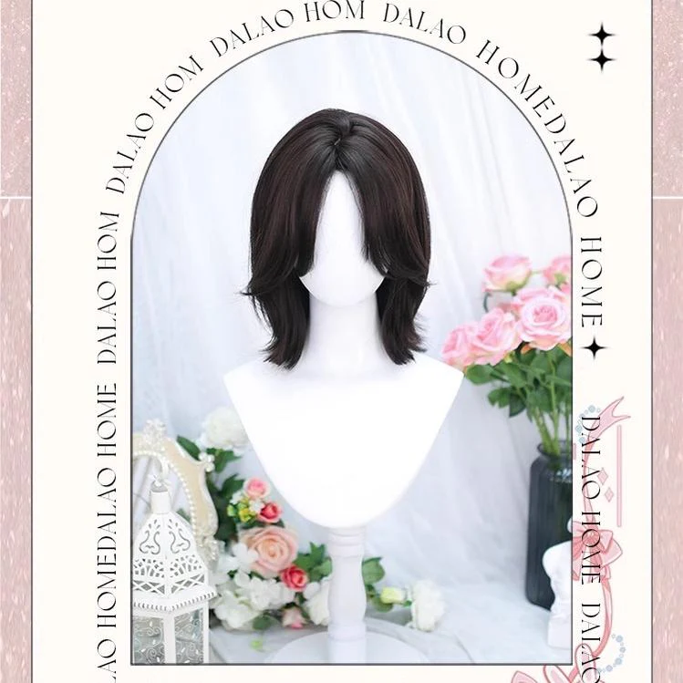 Dalao Home - Bitter Wine - Daily Lolita Short Wig Eight-character Bangs Short Black Tea - Image 4
