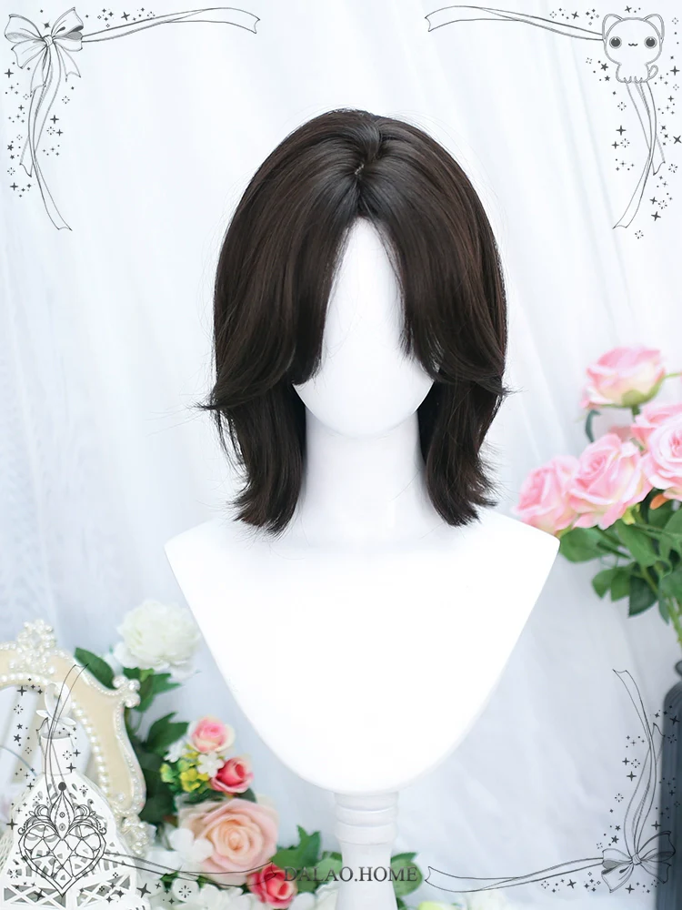 Dalao Home - Bitter Wine - Daily Lolita Short Wig Eight-character Bangs Short Black Tea - Image 5