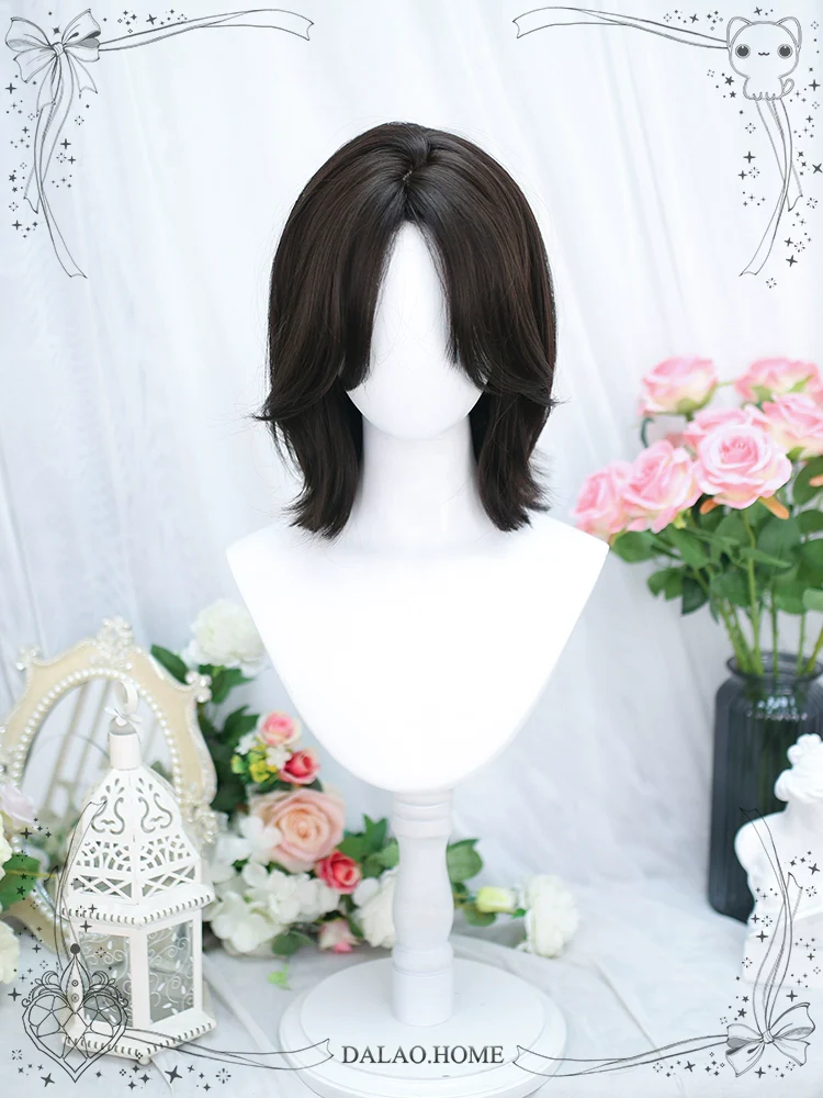 Dalao Home - Bitter Wine - Daily Lolita Short Wig Eight-character Bangs Short Black Tea - Image 6
