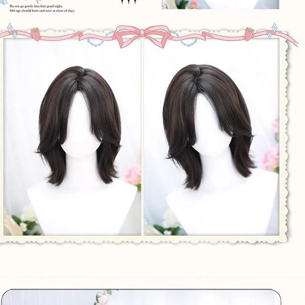 Dalao Home - Bitter Wine - Daily Lolita Short Wig Eight-character Bangs Short Black Tea - Image 9