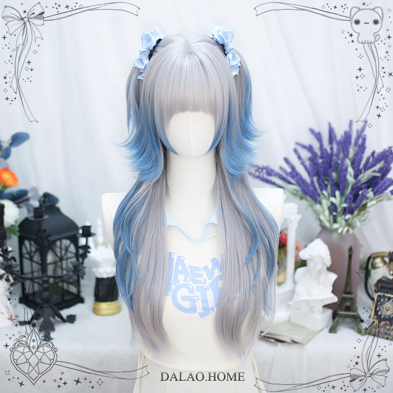 Dalao - Natural Lolita Long Curly Gray Blue Wigs - Image 3
