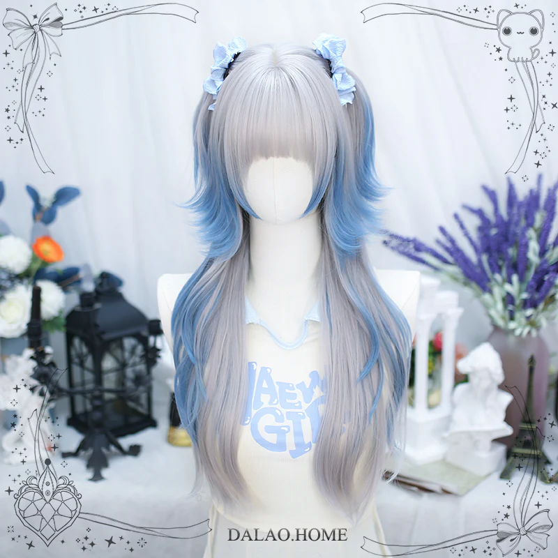 Dalao - Natural Lolita Long Curly Gray Blue Wigs - Image 4