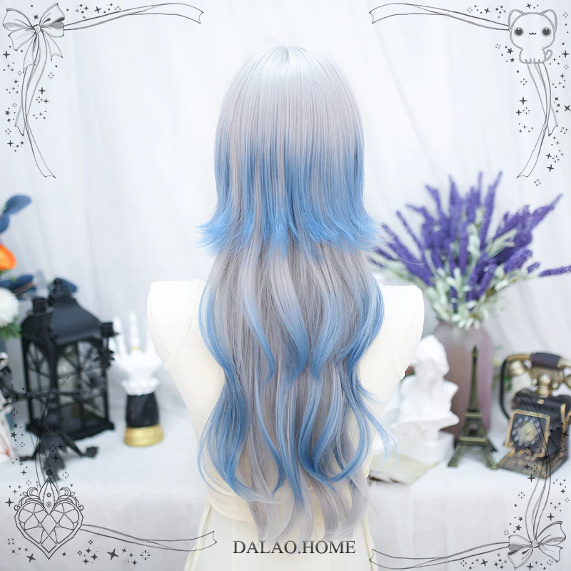 Dalao - Natural Lolita Long Curly Gray Blue Wigs - Image 5