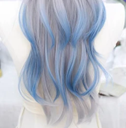 Dalao - Natural Lolita Long Curly Gray Blue Wigs - Image 6