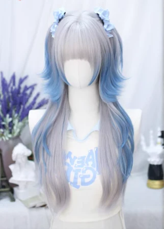 Dalao - Natural Lolita Long Curly Gray Blue Wigs - Image 7