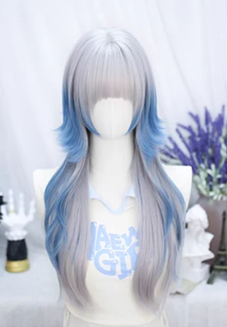 Dalao - Natural Lolita Long Curly Gray Blue Wigs - Image 9