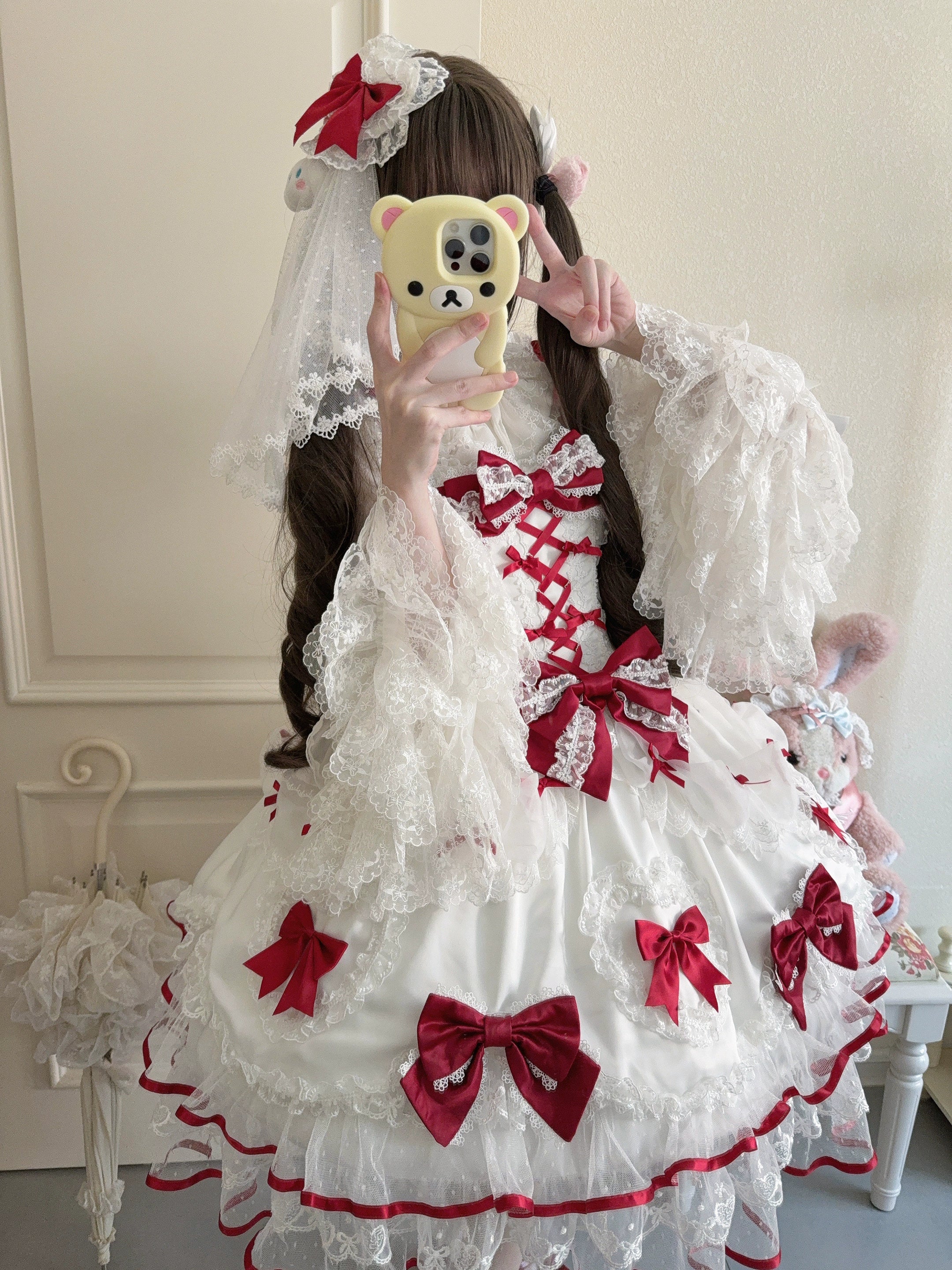 Velvet Sweetheart - Doll-like Sweet Lolita Jumper Dress, Bow Accents - Image 24