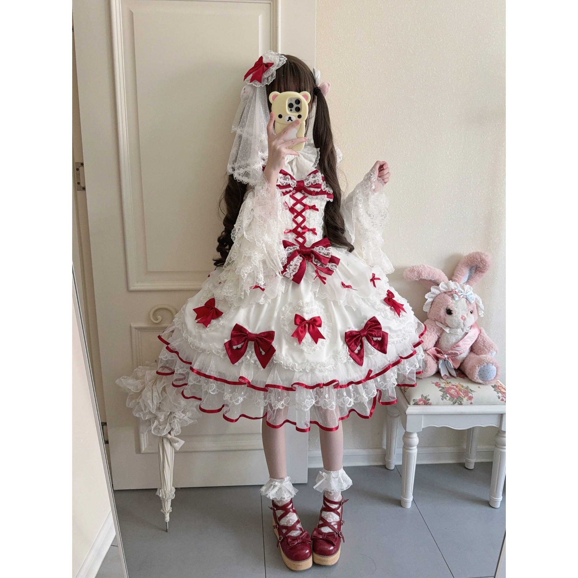 Velvet Sweetheart - Doll-like Sweet Lolita Jumper Dress, Bow Accents - Image 25