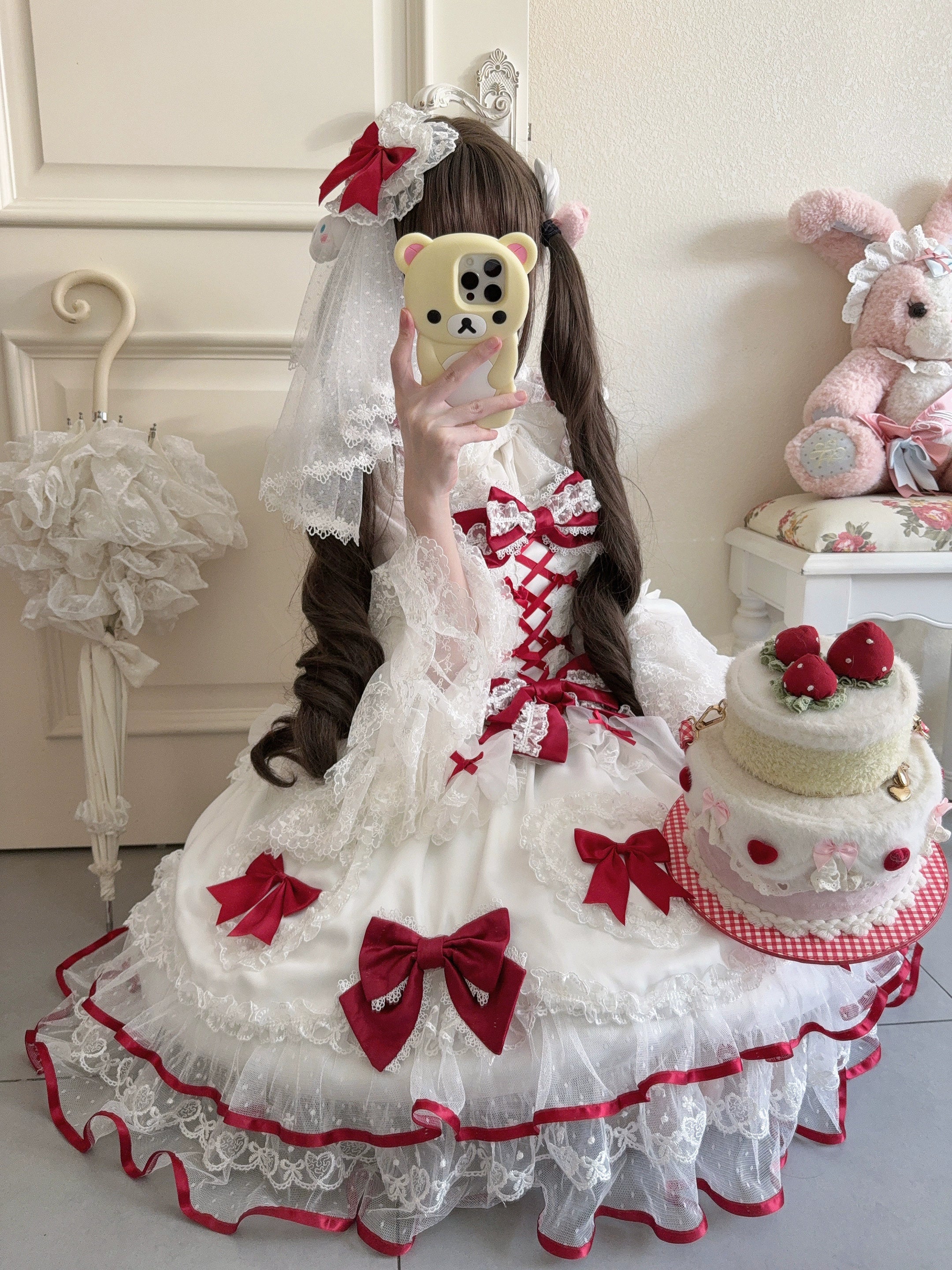 Velvet Sweetheart - Doll-like Sweet Lolita Jumper Dress, Bow Accents - Image 26